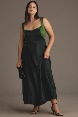 Maeve Sleeveless Seamed Slip Midi Dress In Green