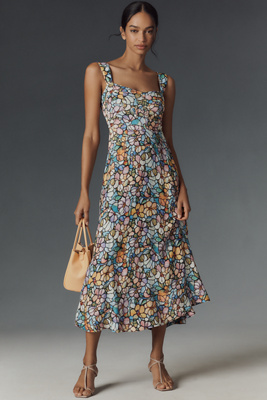 anthropologie The Jocelyn Sleeveless Slip Midi Dress by Maeve Blue Pattern