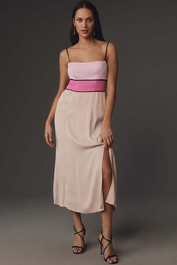 Maeve Colorblock Slip Midi Dress In Pink