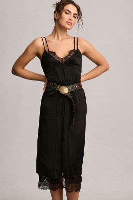 Shop By Anthropologie Lace Button-front Slip Dress In Black