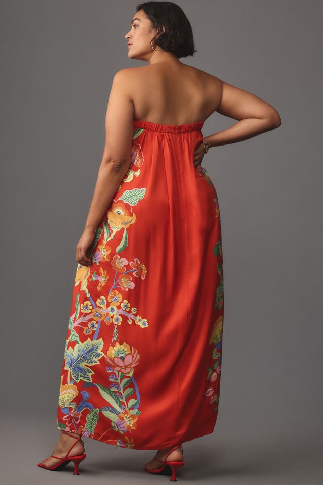 anthropologie strapless pleated column dress AMUR Judah Strapless Tiered Scallop Pleated Column Dress
