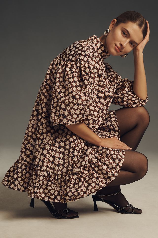By Anthropologie Long-Sleeve Mock-Neck Swing Mini Dress #4