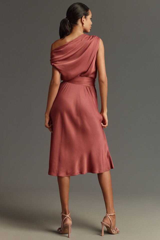 Maeve Asymmetric Tie-Waist Satin Midi Dress #1