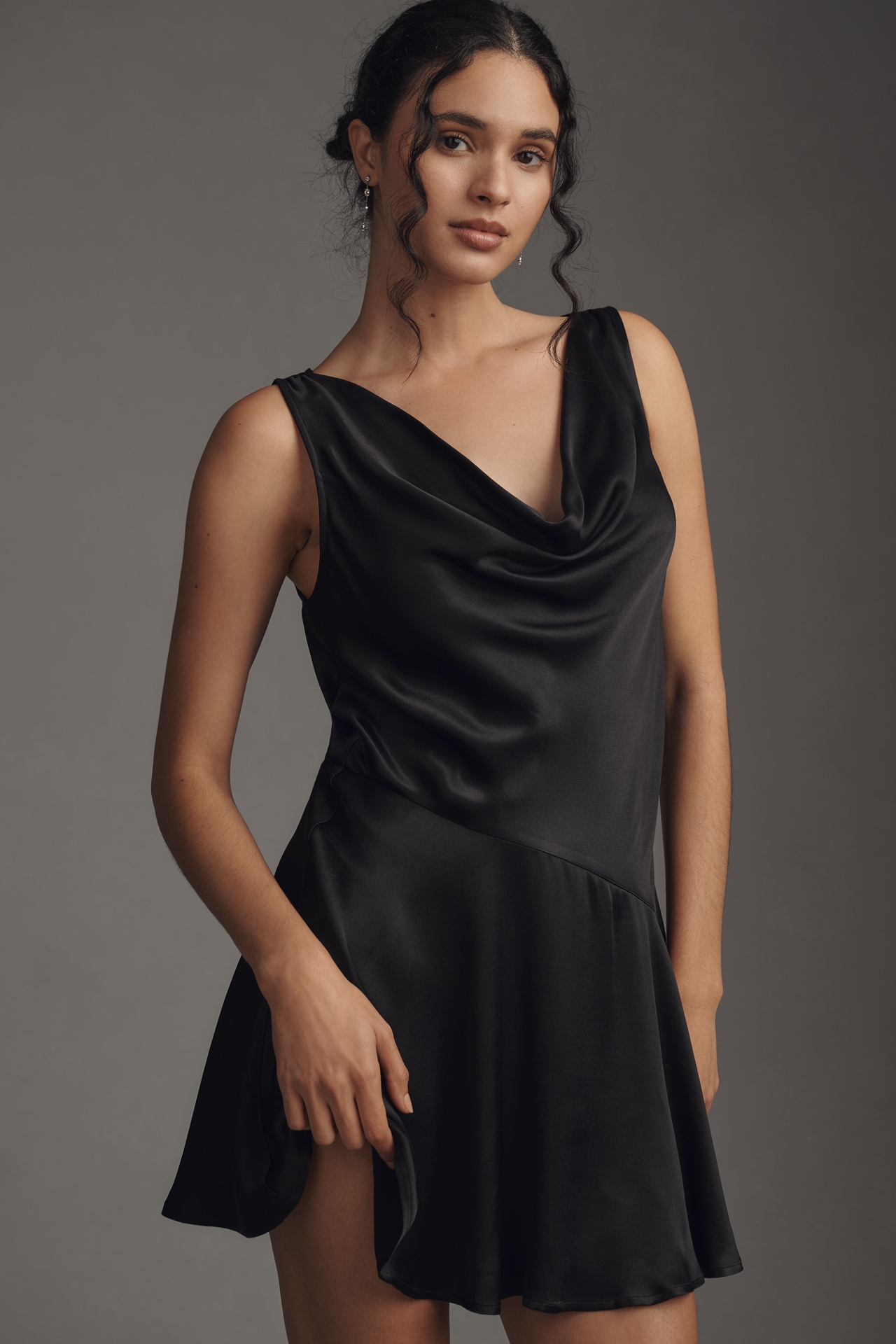 By Anthropologie Cowl-Neck Satin Mini Dress