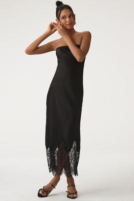 By Anthropologie Lace-trim Midi Slip Dress In Black