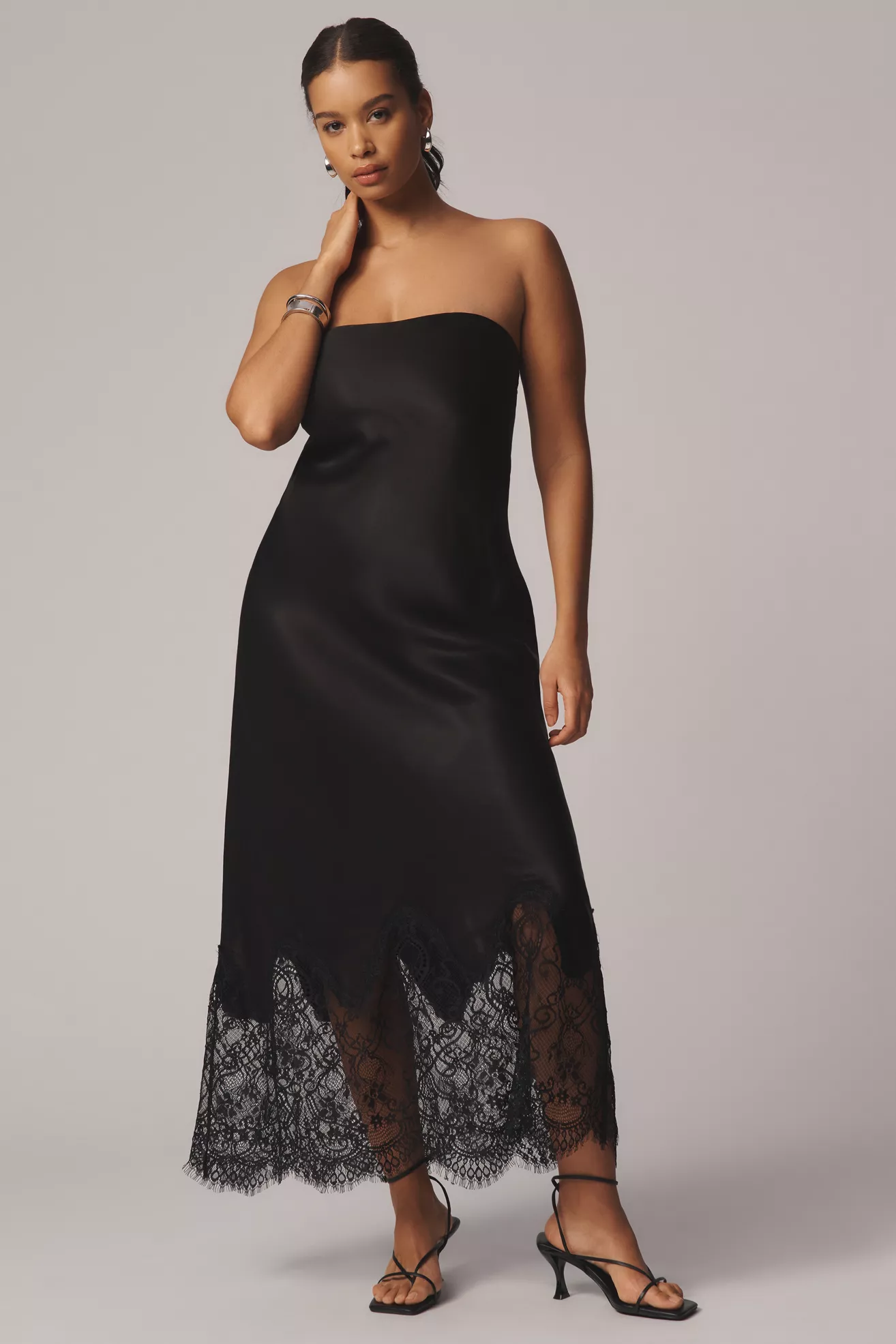 A plus-size, strapless, lace-lined slip dress