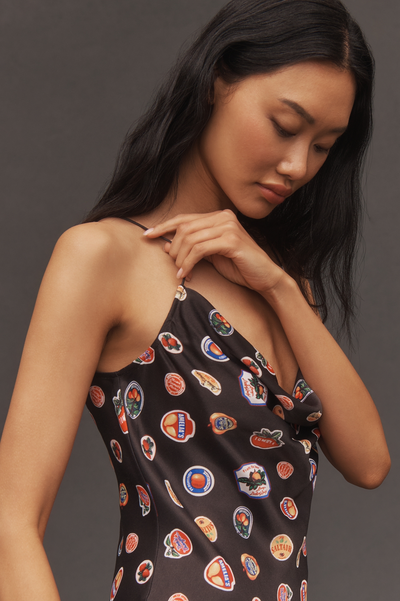Maeve Sleeveless Cowl-Neck Slip Midi Dress