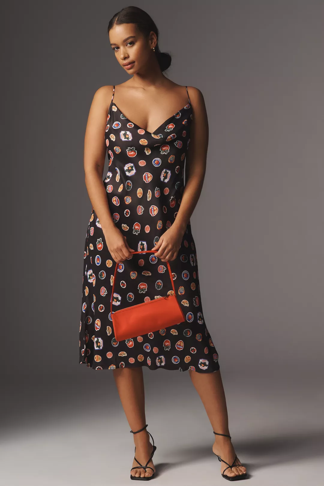 A plus-size printed slip dress