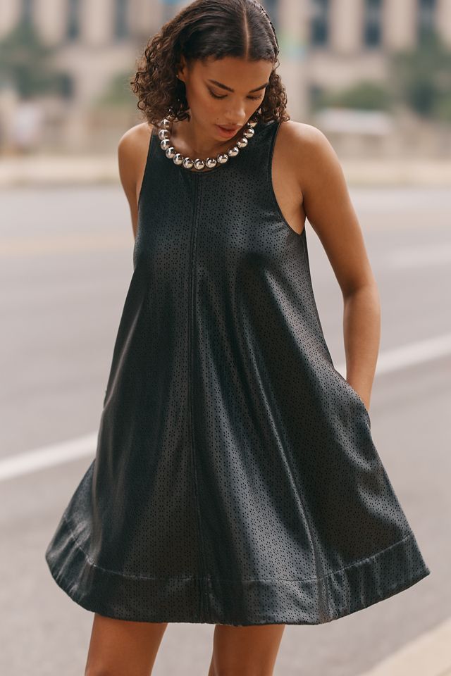 The Keiko Faux-Leather Cutwork Mini Dress by Maeve
