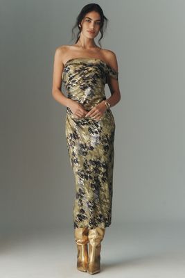 By Anthropologie One-Shoulder Printed Slim Midi Dress