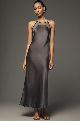Maeve Mesh Satin Slip Dress | Anthropologie