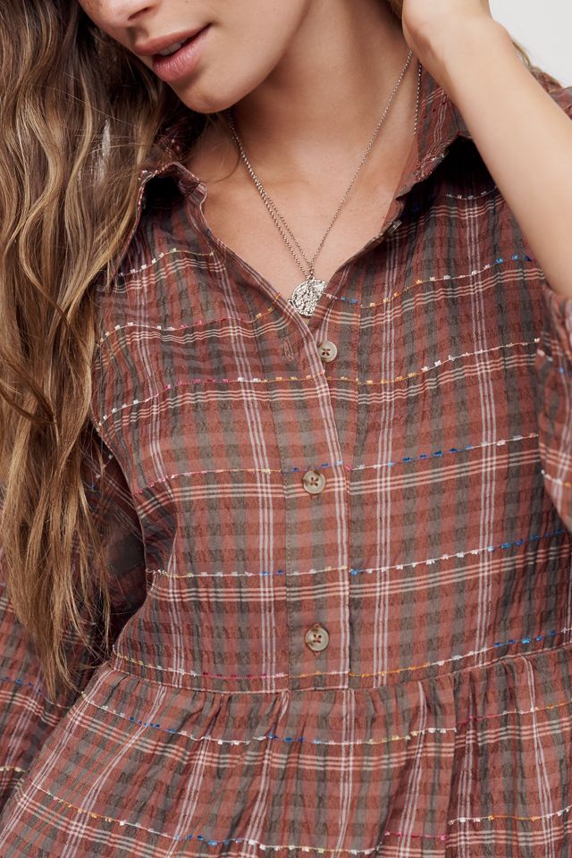 La mini robe chemise à carreaux étagée Bettina par Maeve #2