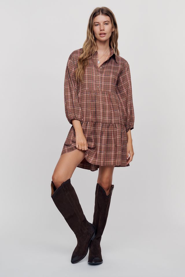 La mini robe chemise à carreaux étagée Bettina par Maeve #4