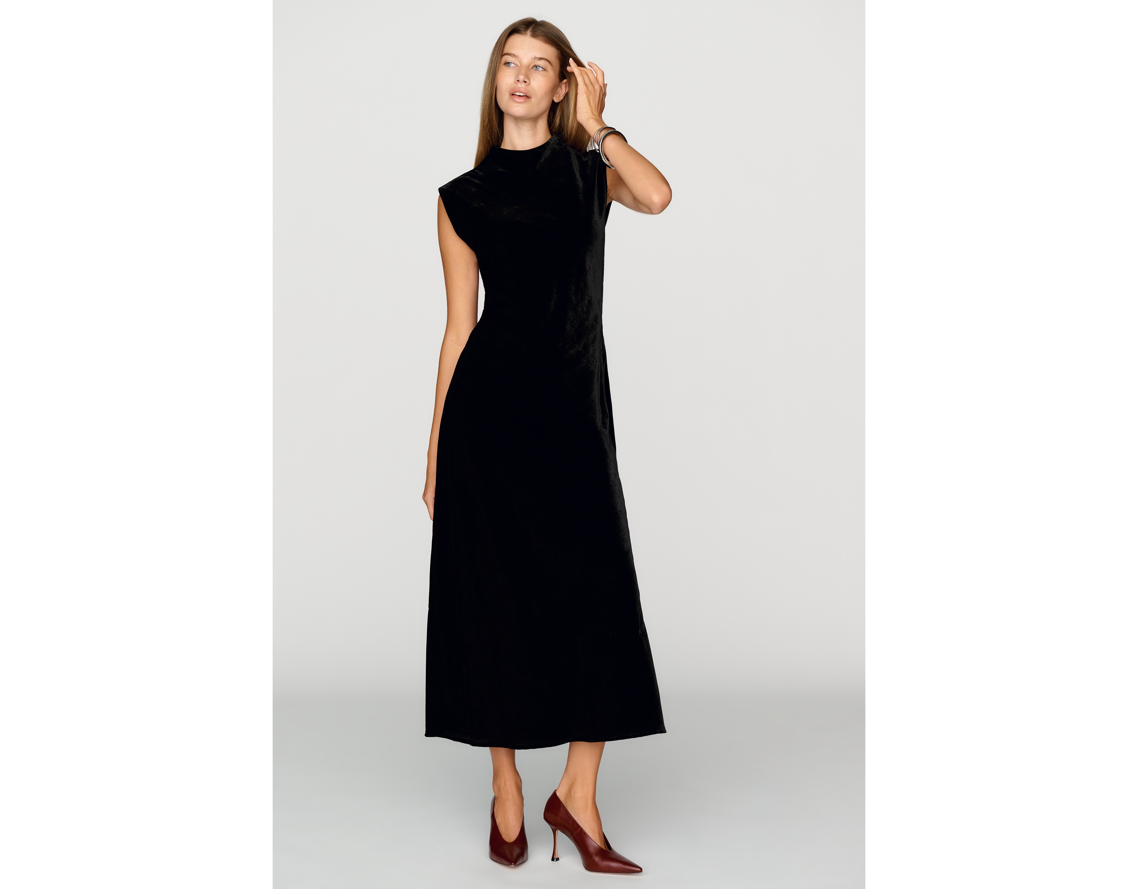 Maeve Charlette Velvet Mock Neck Midi Dress