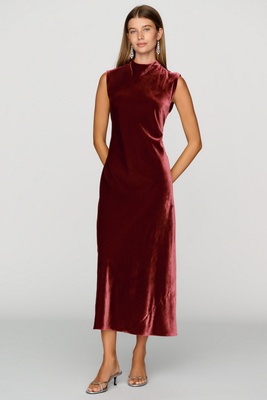 Maeve Charlette Velvet Mock Neck Midi Dress by Anthropologie