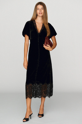 By Anthropologie Katerina Velvet Button-Front Dress by Anthropologie