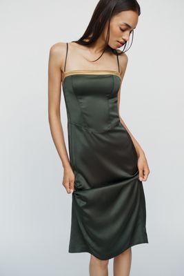 By Anthropologie Open Back Slip Midi Dress