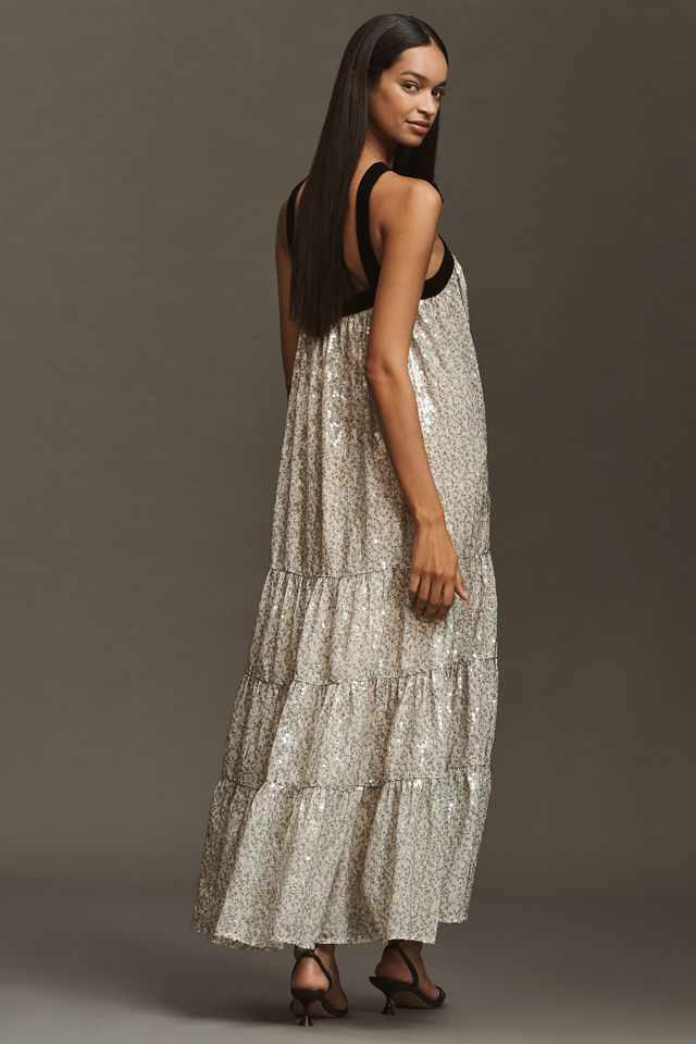 Maude Bobbie Halter Metallic Tiered Maxi Dress #2
