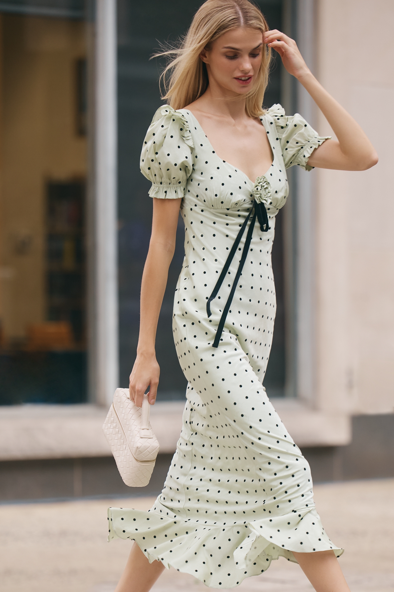 Maude Georgina Puff-Sleeve Scoop-Neck Midi Dress