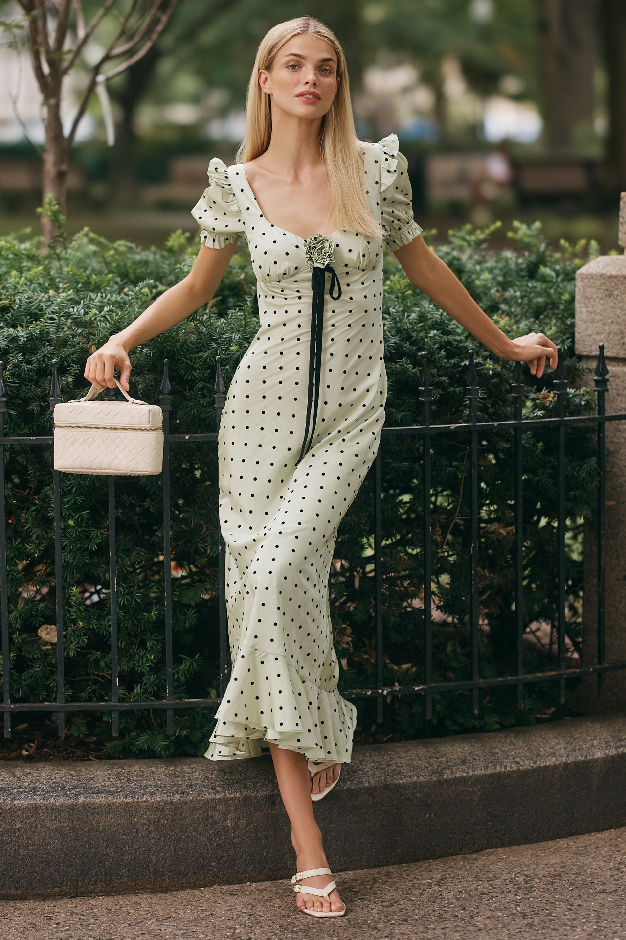 Maude Georgina Puff-Sleeve Scoop-Neck Midi Dress