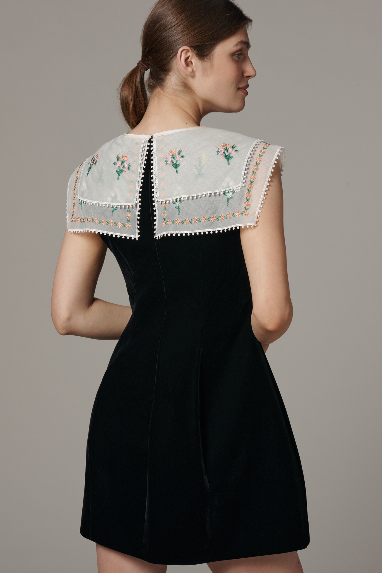 Maude McKenzie Sleeveless Embroidered Mini Dress