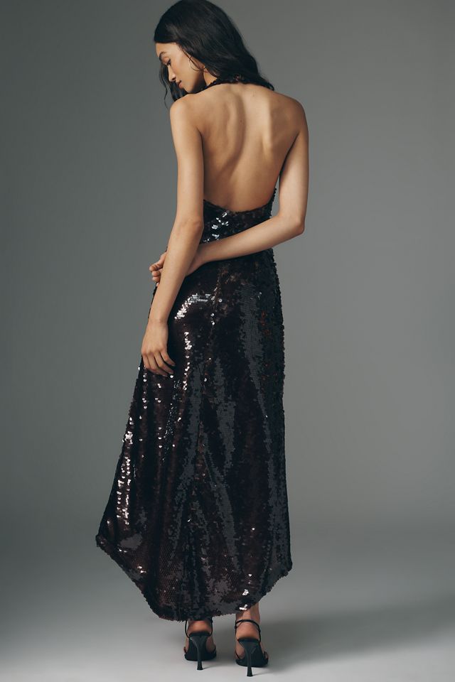 Maude Greta Halter Sequin Midi Dress #1