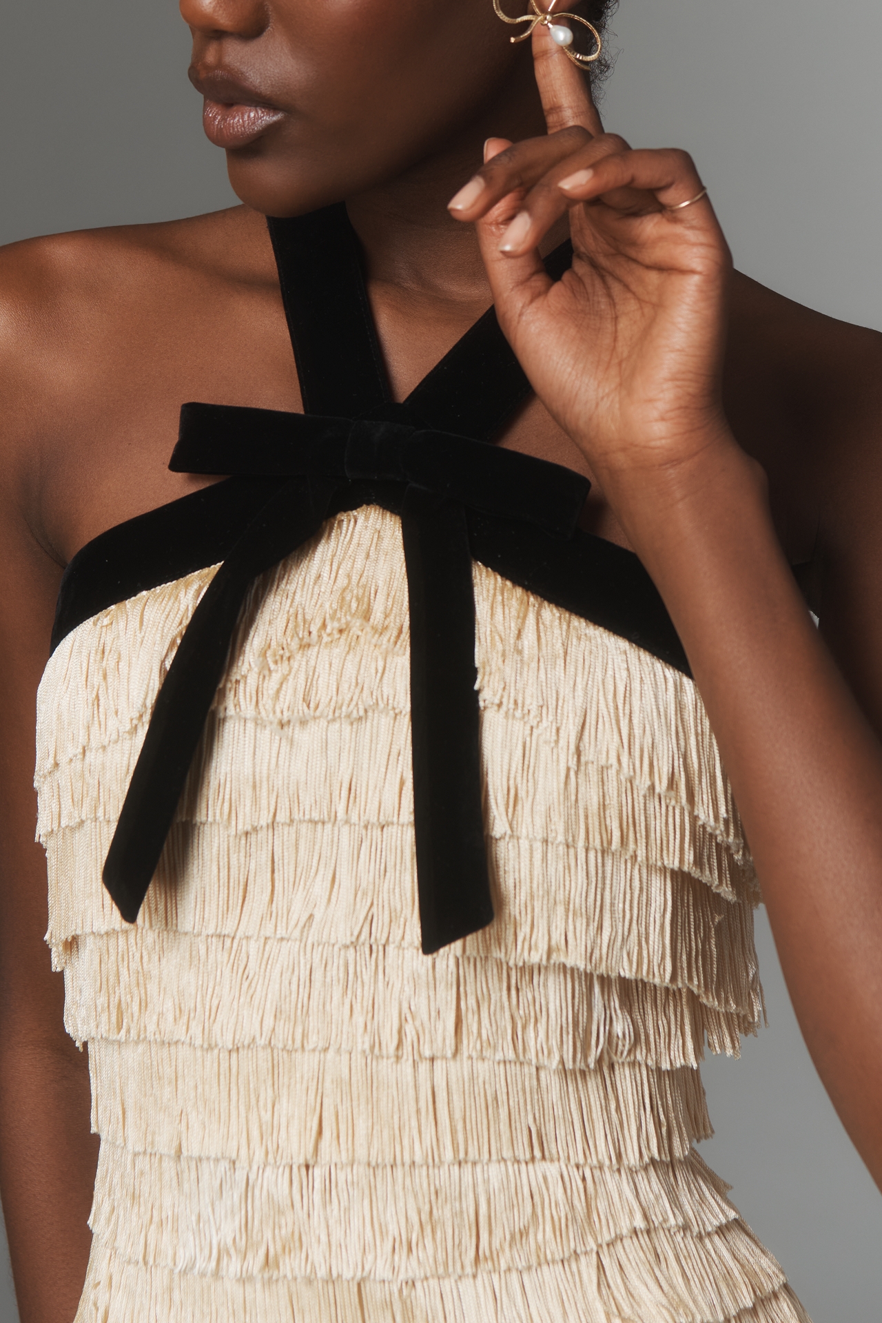 Maude Autumn Fringe Bow Mini Dress