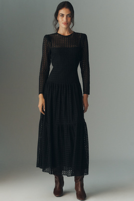 Maude Adeline Long-sleeve A-line Maxi Dress In Black