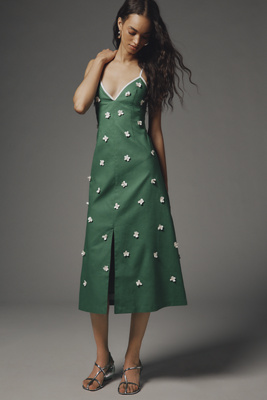 Maude Club Kimberly V-neck A-line Dress In Green