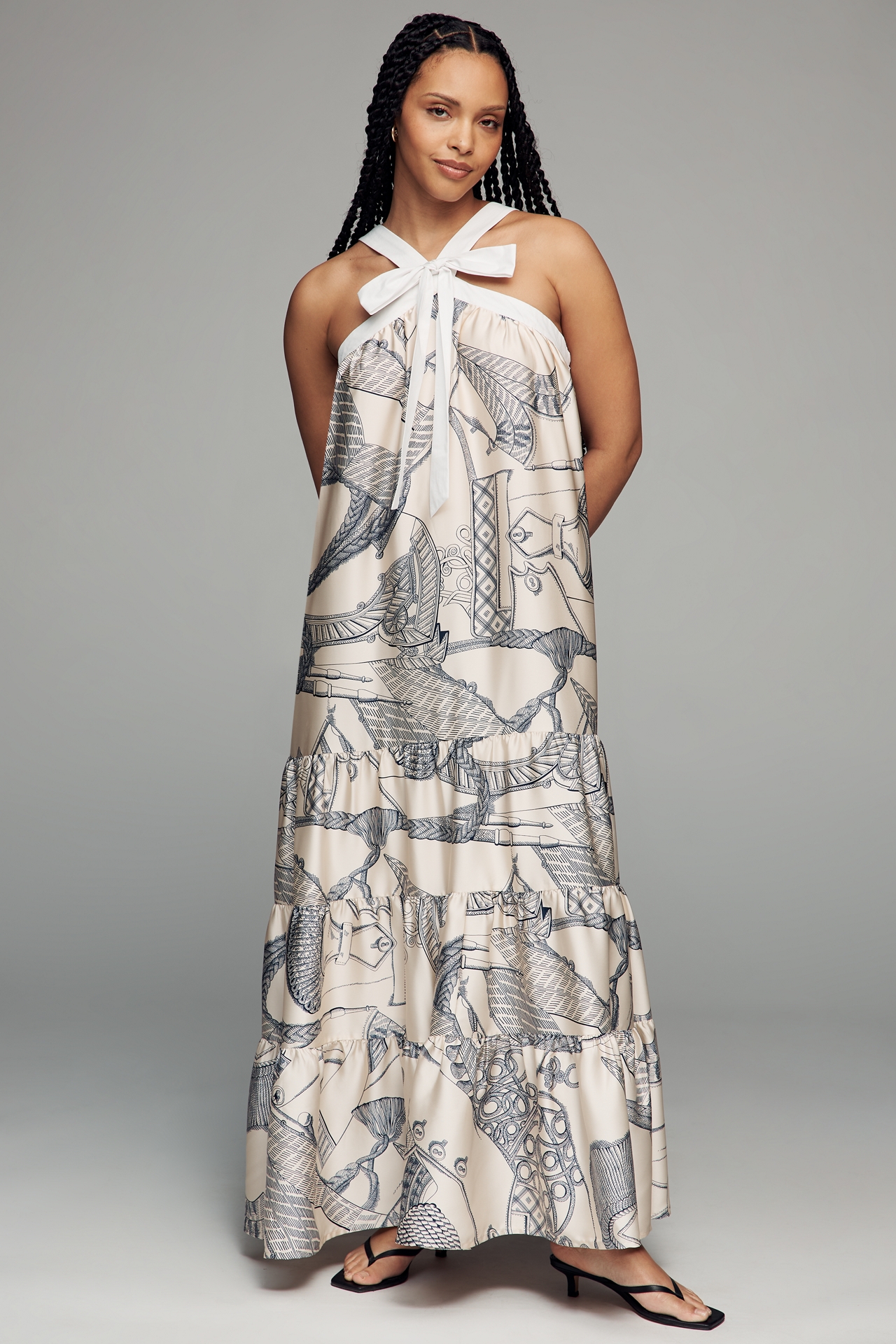 Maude Bobbi Halter Bow Maxi Dress