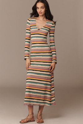 Maude Club Priscilla Long-Sleeve Scoop Midi Dress