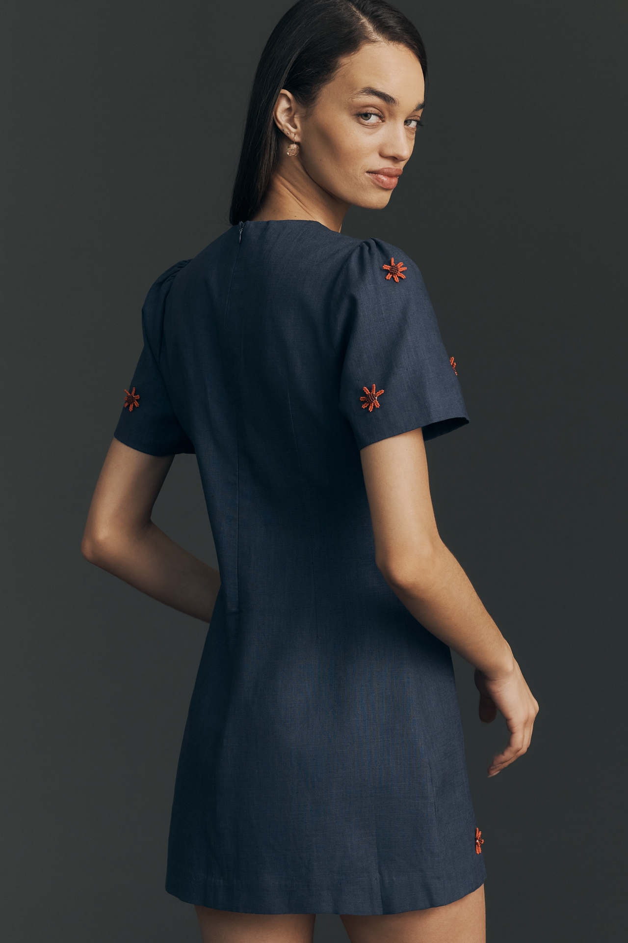 Maude Dawn Short-Sleeve Embroidered Mini Dress