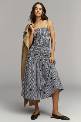 Maude Club Madison Smocked Drop-waist Midi Dress In Black