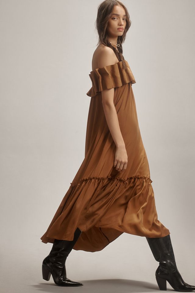 Dress Party Midi By Mare Mare In Tan & White, Size: L