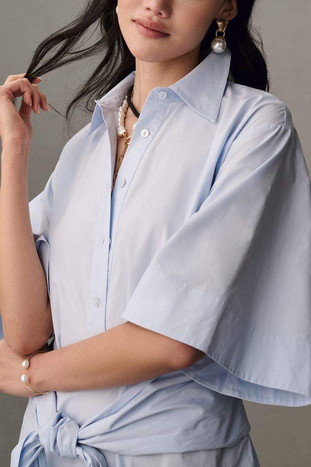 mare mare short sleeve wrap mini shirt dress Mare Mare Short-Sleeve Wrap Mini Shirt Dress