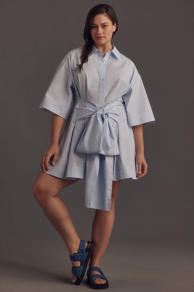 mare mare short-sleeve wrap mini shirt dress Mare Mare Short-Sleeve Wrap Mini Shirt Dress
