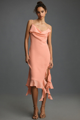 knee length dresses for ladies Off-White Fishes Flow Halter Neck Lenzing Ecovero Euroflax Midi Dress