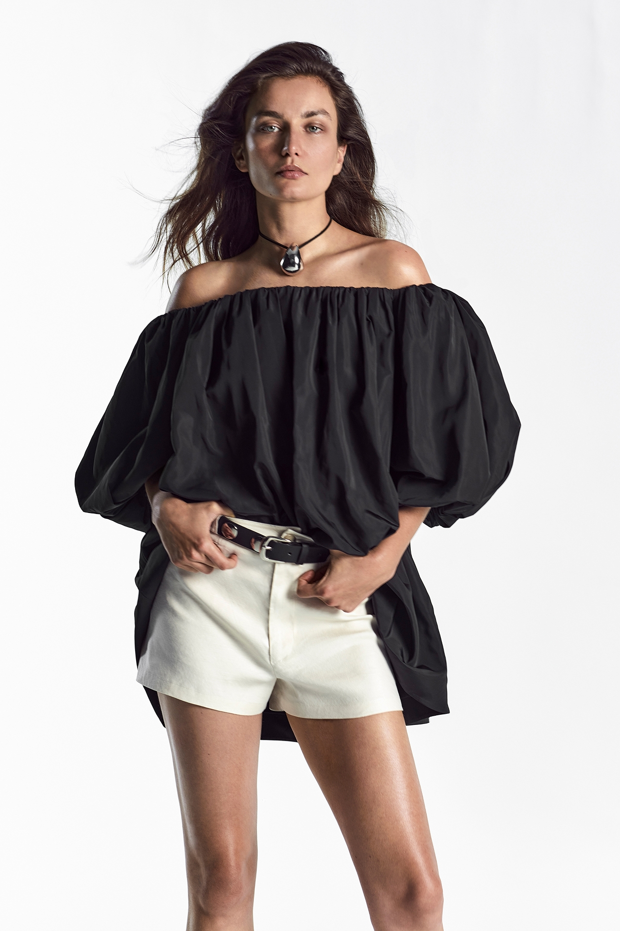 Mare Puff-Sleeve Off-The-Shoulder Mini Dress