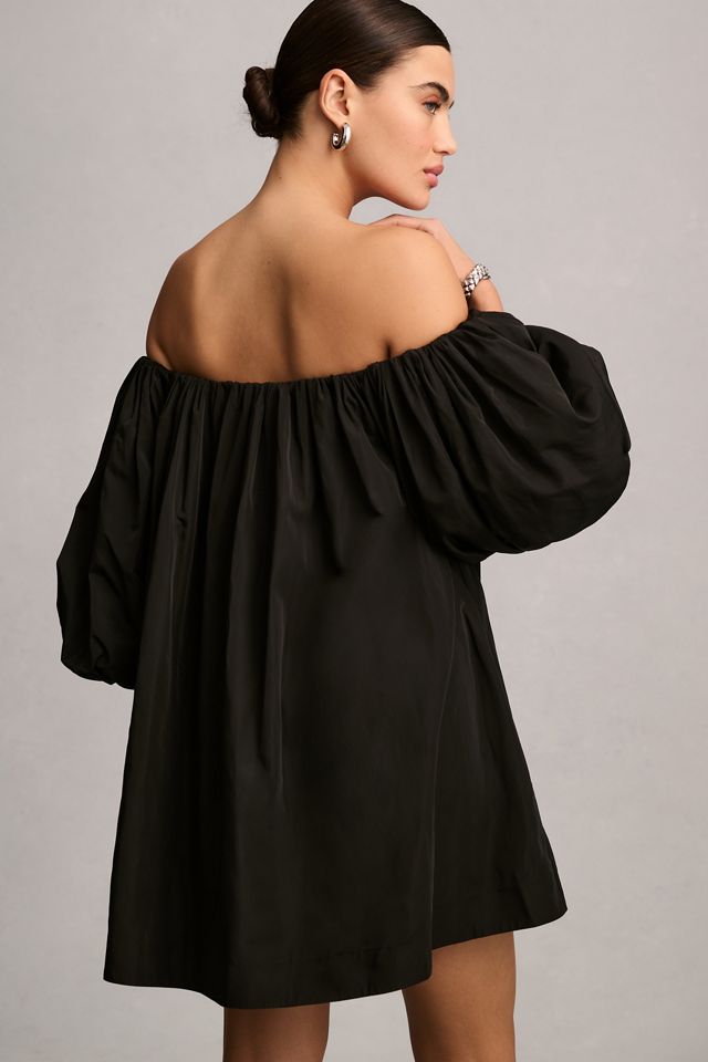 Black Off the Shoulder Puff Sleeve Mini Sweater Dress main image 0