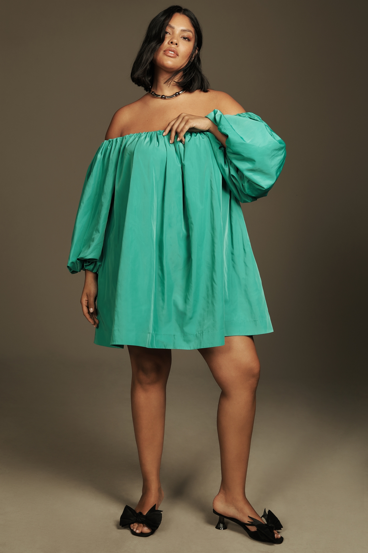 Mare Puff-Sleeve Off-The-Shoulder Mini Dress