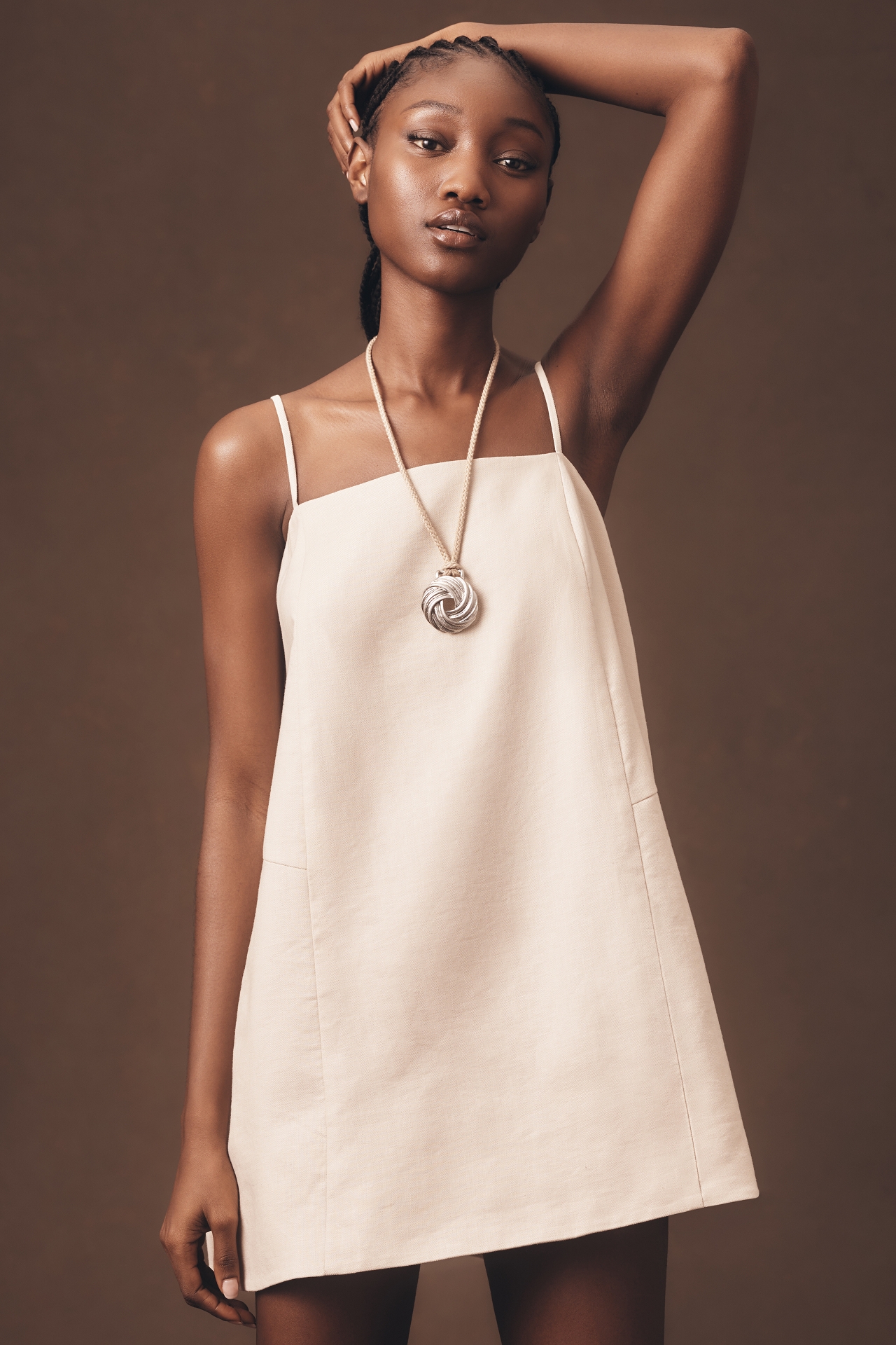 Mare Square-Neck Linen A-Line Mini Dress