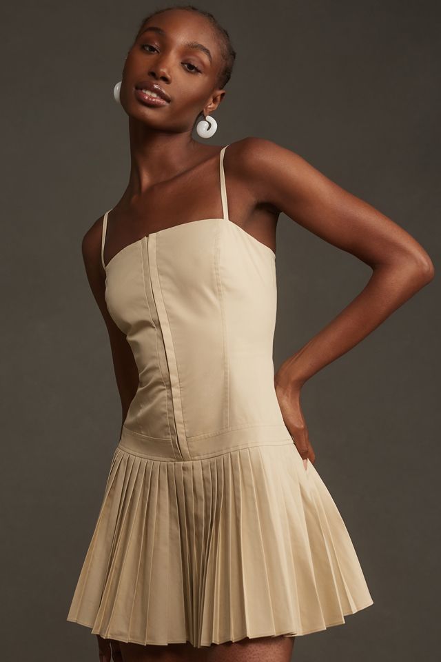 Mare Mare Square-Neck Pleated Mini Dress