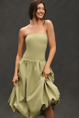 MARE MARE STRAPLESS DROP-WAIST BUBBLE MIDI DRESS 