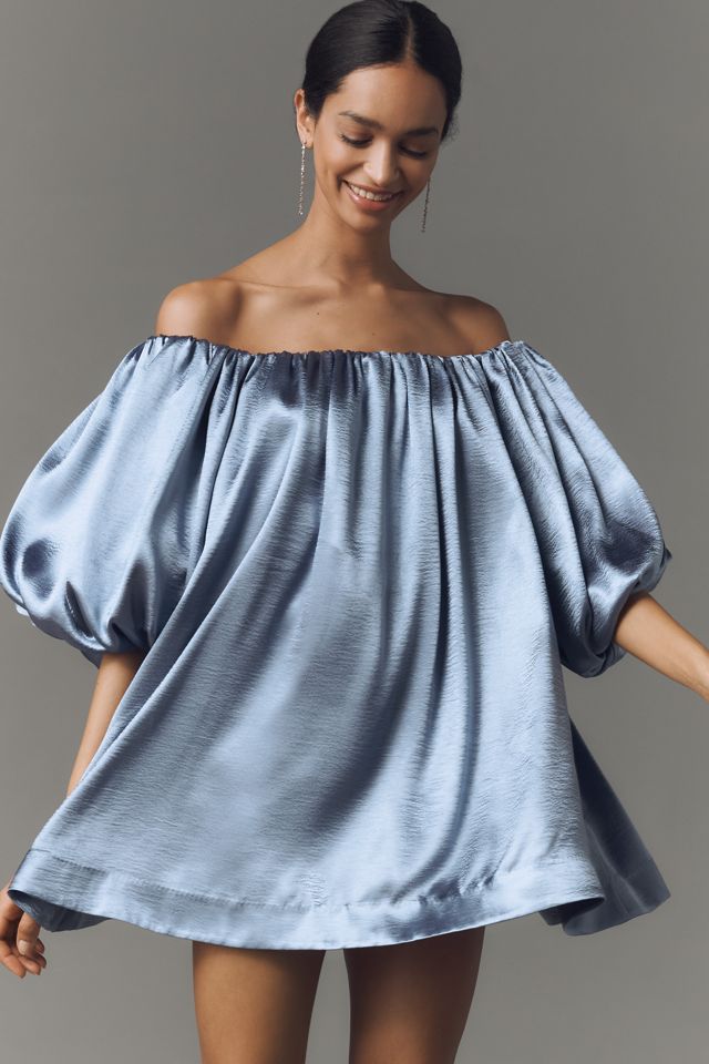 Mare Mare Off-The-Shoulder Puff-Sleeve Shine Mini Dress #1