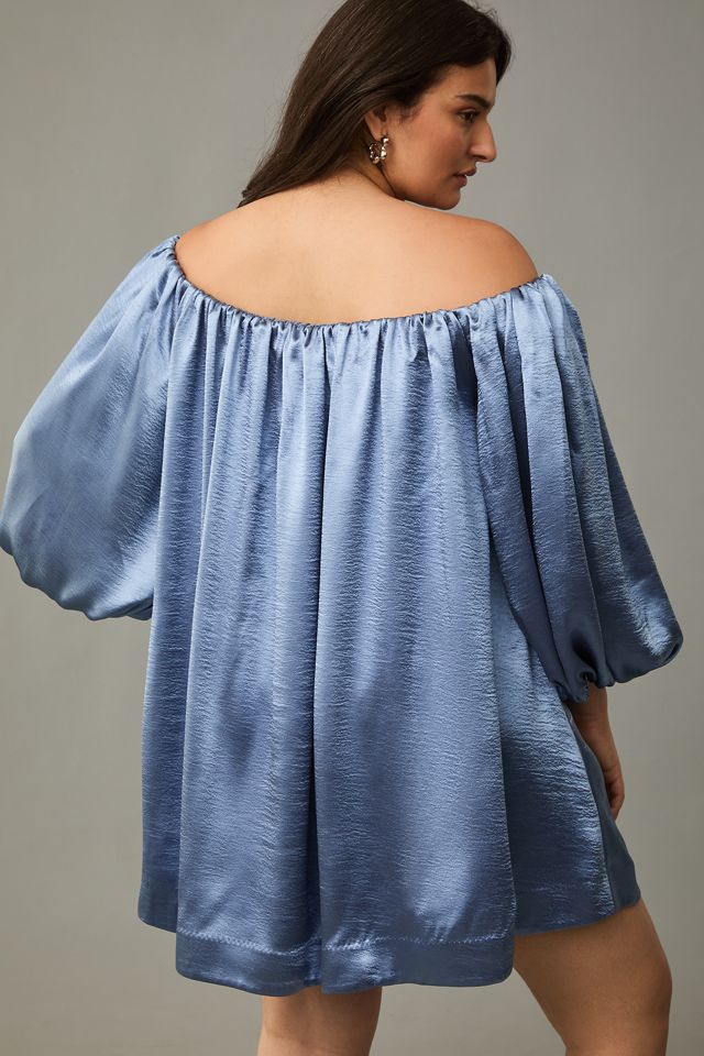 Mare Mare Off-The-Shoulder Puff-Sleeve Shine Mini Dress #5