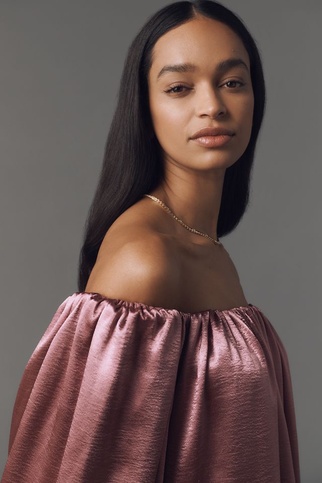 Anthropologie ★ Mare Mare Off-The-Shoulder Shine Mini Dress Mare Mare Off-The-Shoulder Puff-Sleeve Shine Mini Dress