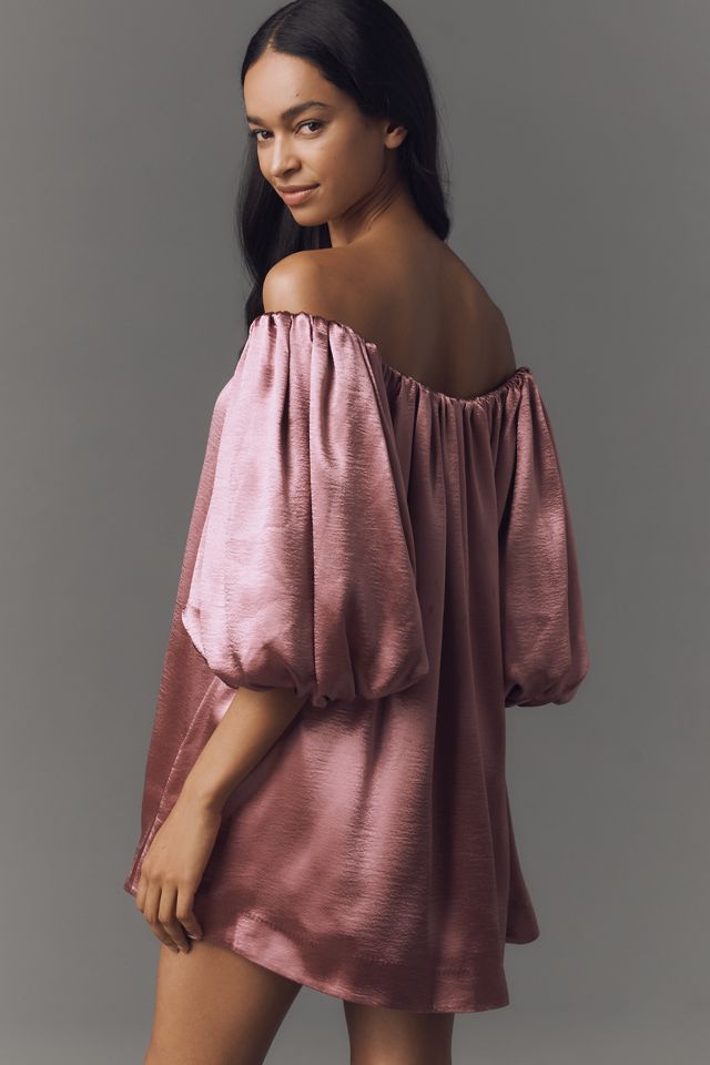 Mare Mare Off-The-Shoulder Puff-Sleeve Shine Mini Dress #1