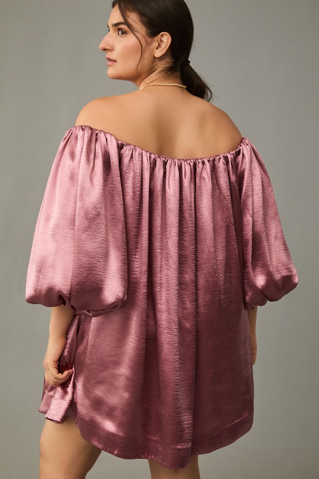 Mare Mare Off-The-Shoulder Puff-Sleeve Shine Mini Dress #5