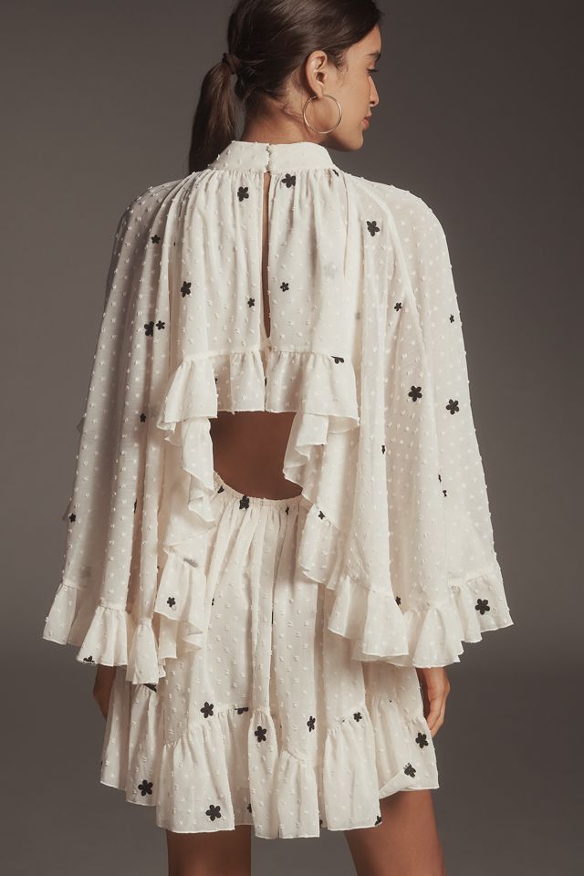 Mare Mare Embroidered Chiffon Cape Swing Mini Dress #1