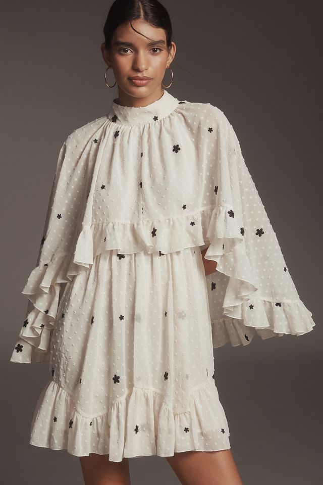 Mare Mare Embroidered Chiffon Cape Swing Mini Dress #2